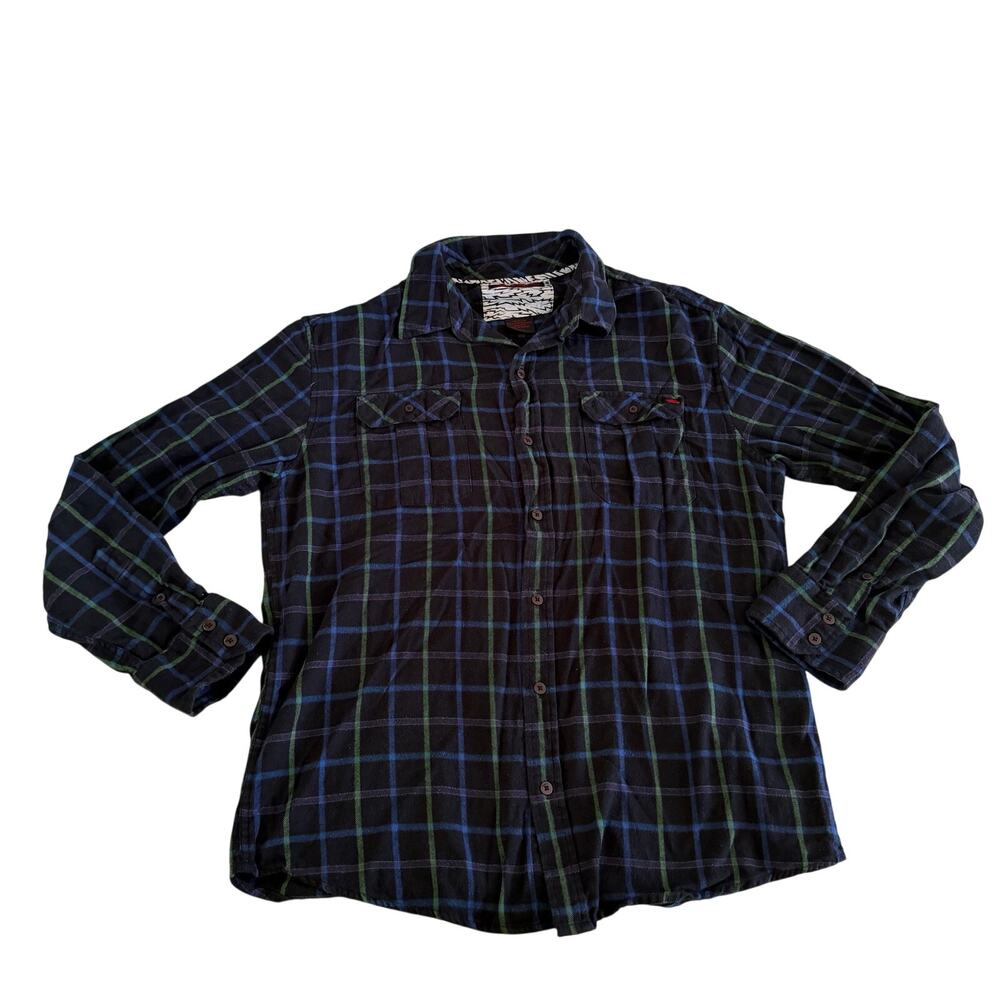 Y2K 2000s Tony Hawk Blue Plaid Long Sleeve Collared Top L Skater Punk Grunge